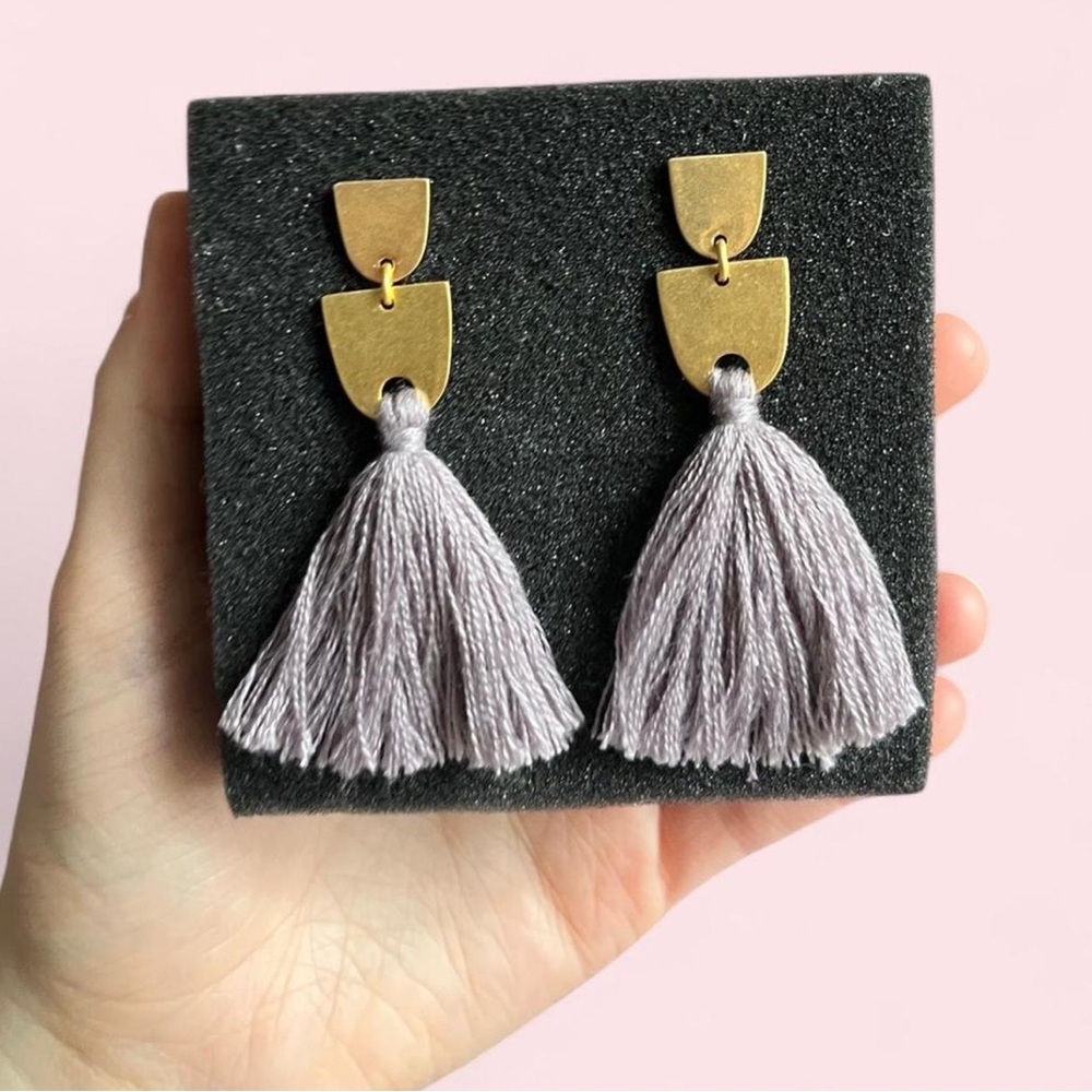 Boho Madewell Gold and Lavender Geometric Tassel Earrings